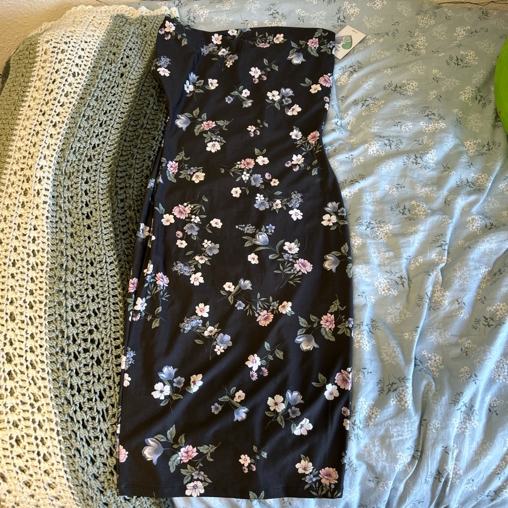 NWT black floral slip dress women’s size S